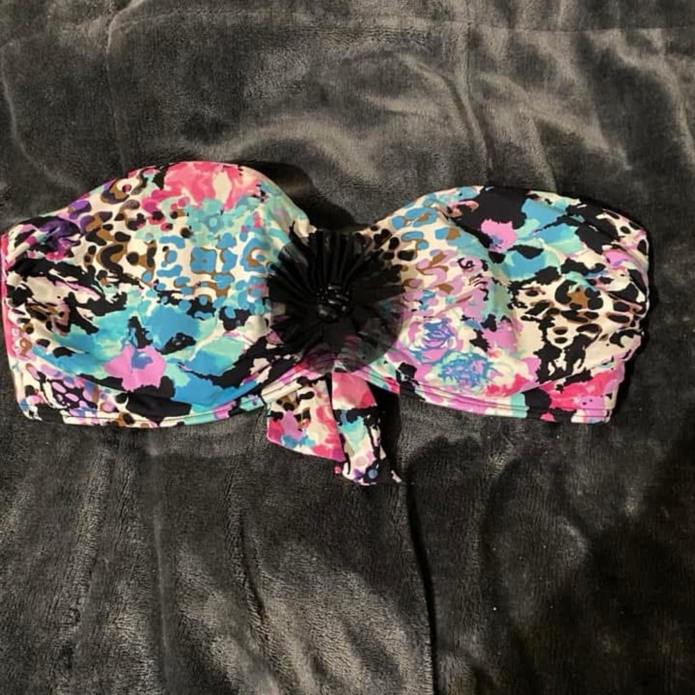 Colorful Leopard Print Strapless Bikini Top